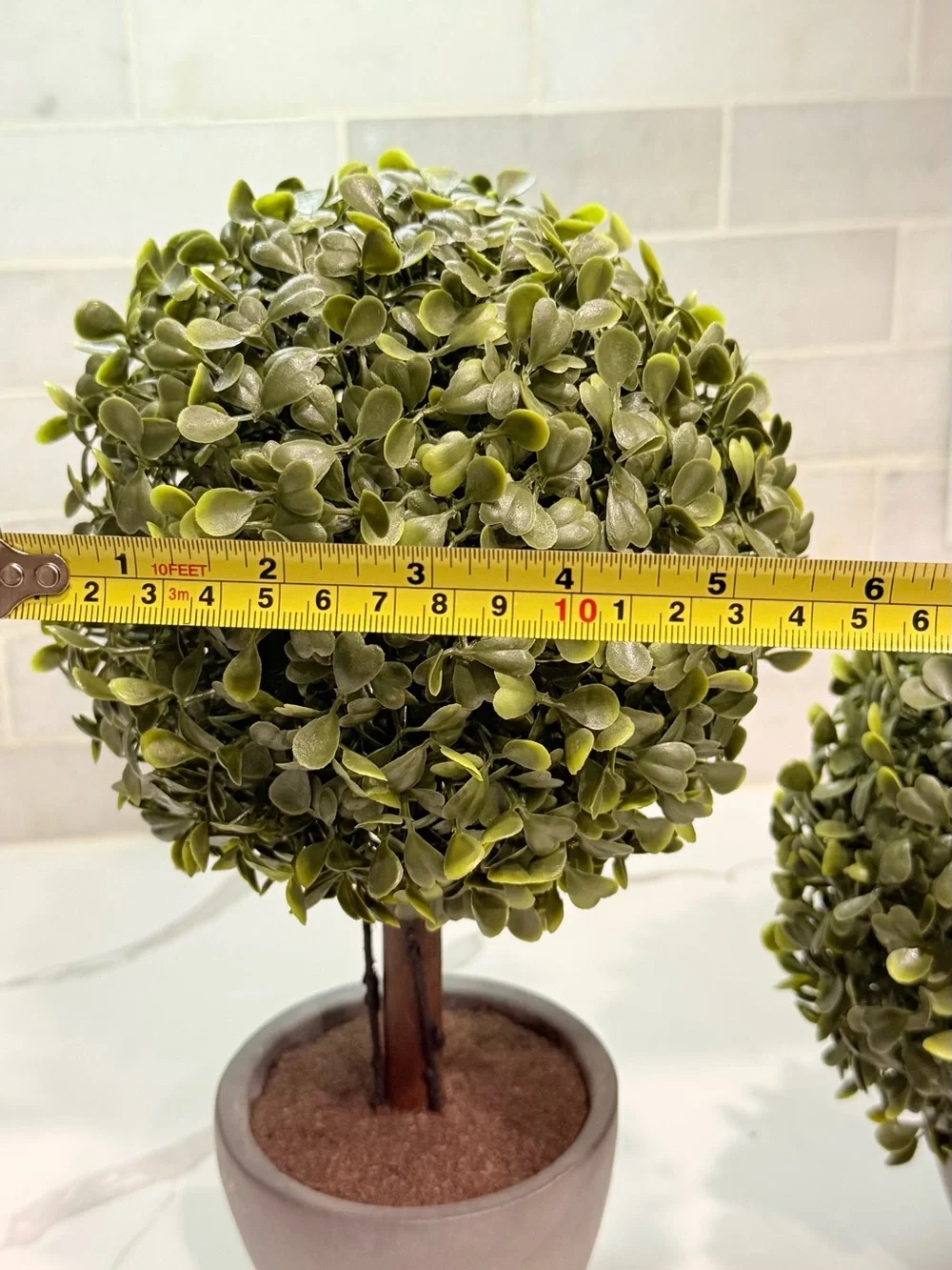 Set of 2 Faux Boxwood Topiary Plants Small Artificial Trees Grey Pots